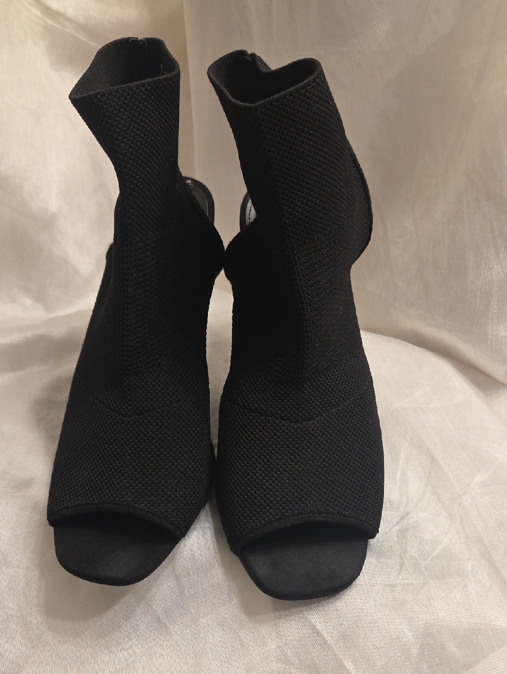 Bar III Black Stretch Knit Peep-Toe Sock Booties